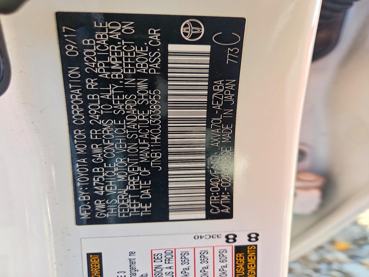2018 TOYOTA CAMRY LE photo 13