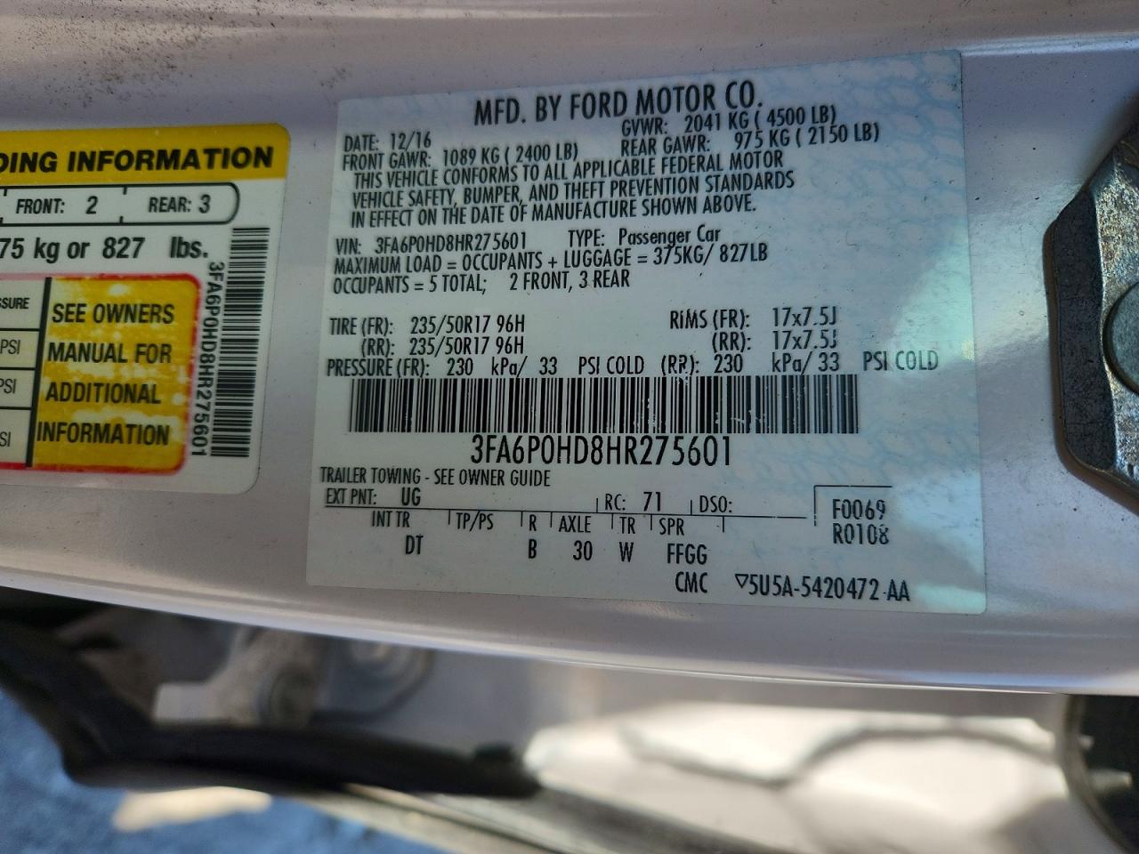 2017 FORD FUSION SE photo 23