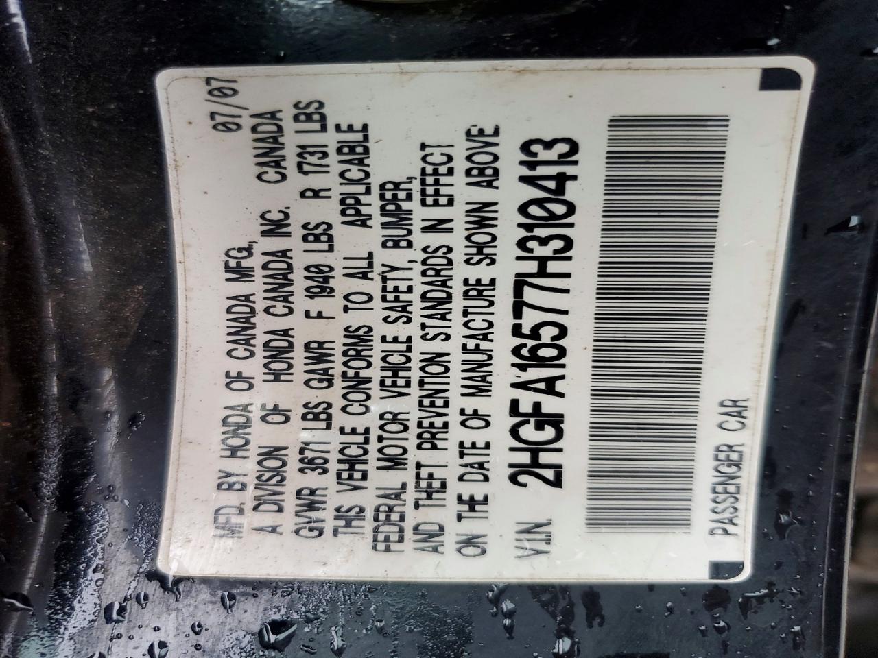 2007 HONDA CIVIC LX photo 23
