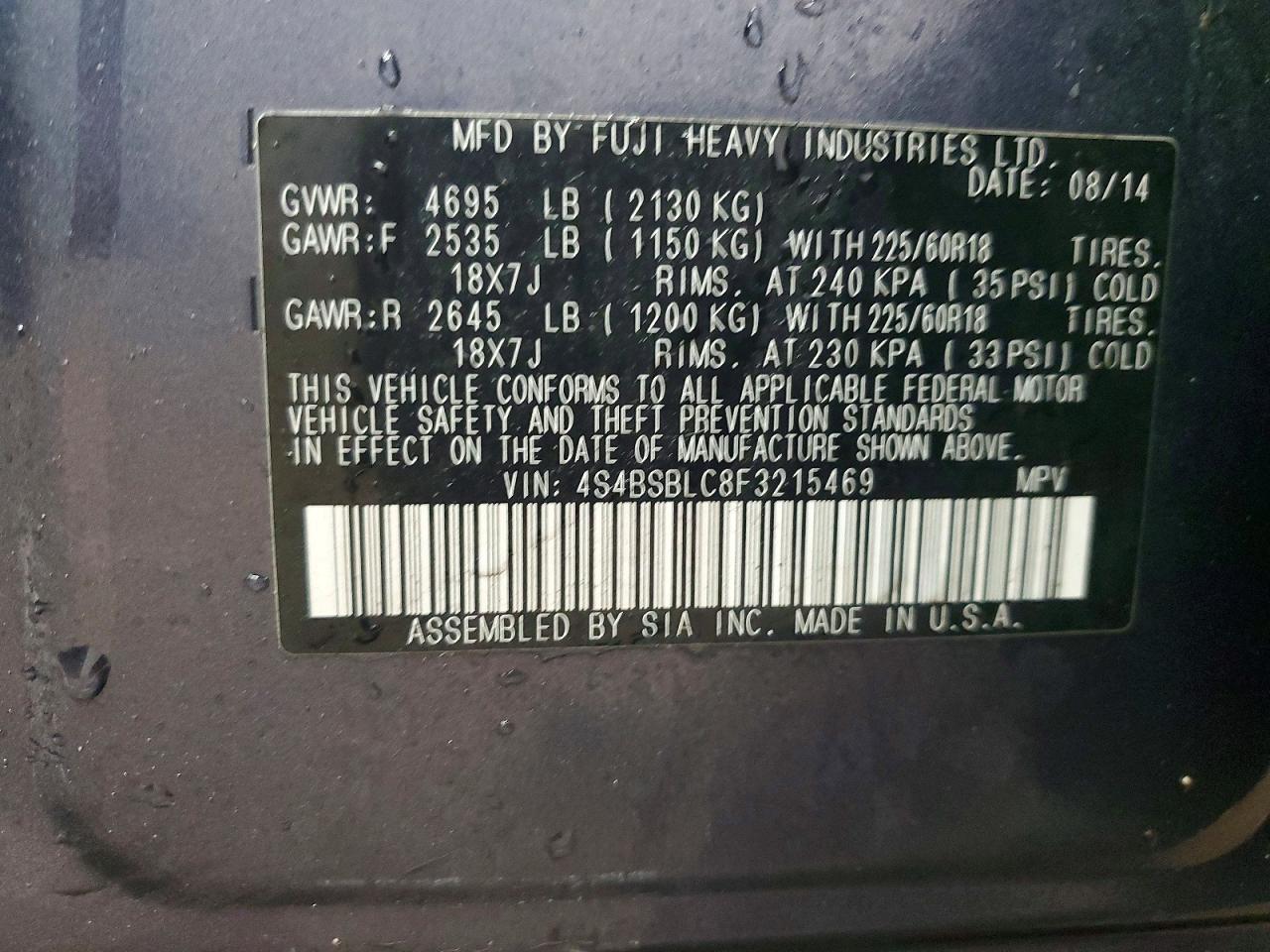 2015 SUBARU OUTBACK 2.5I LIMITED photo 34
