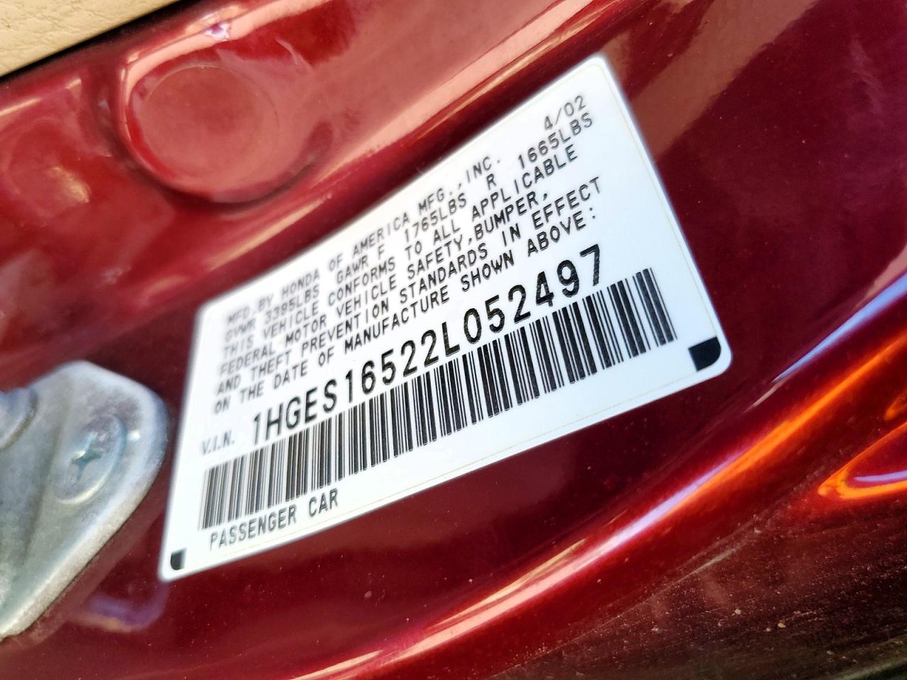 2002 HONDA CIVIC LX photo 23