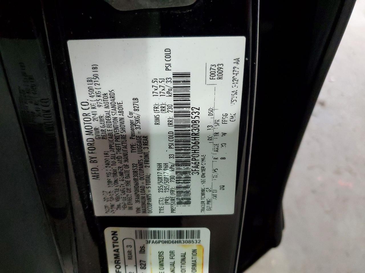 2017 FORD FUSION SE photo 34