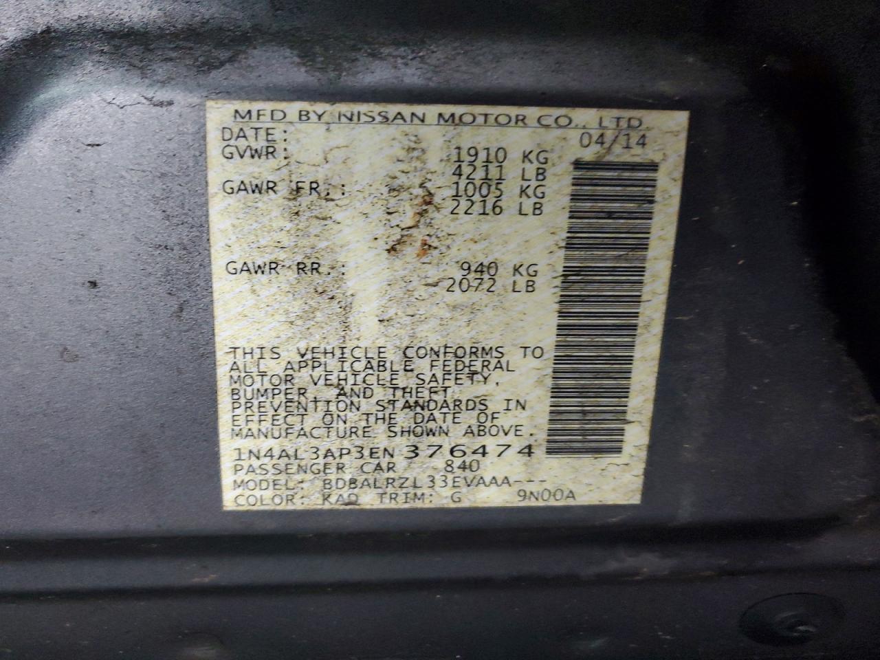 2014 NISSAN ALTIMA 2.5 photo 12