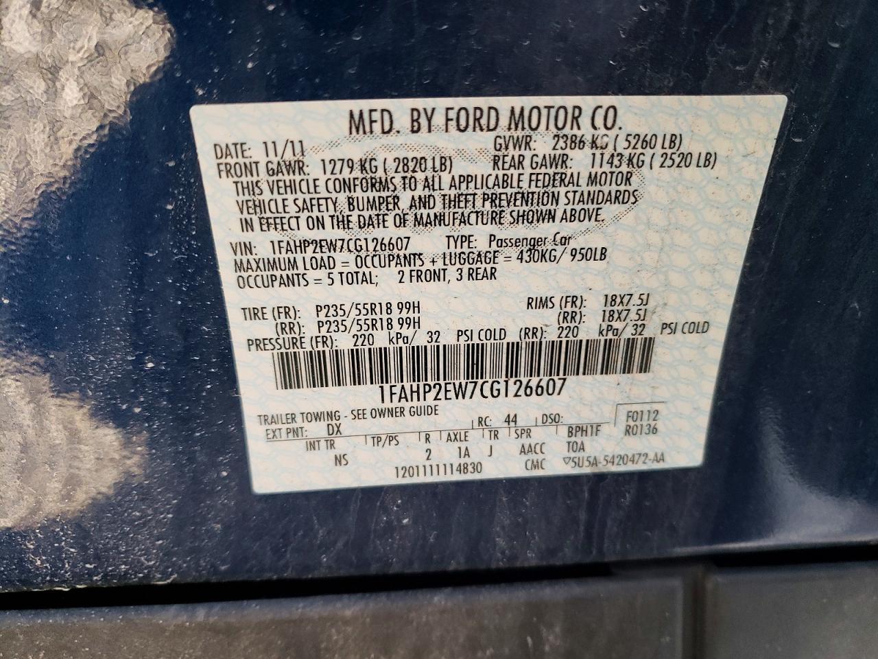 2012 FORD TAURUS SEL photo 13