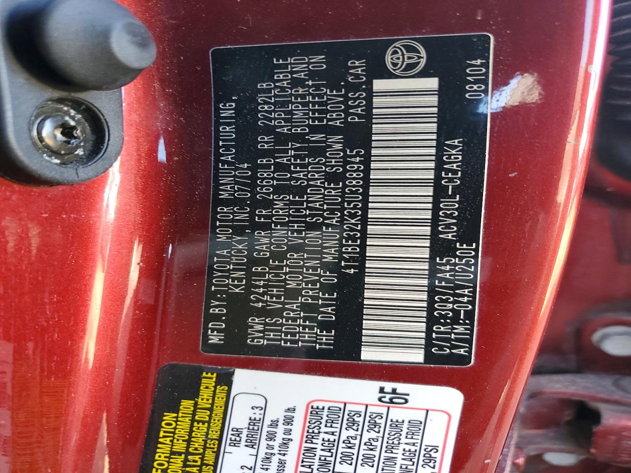 2005 TOYOTA CAMRY XLE photo 12