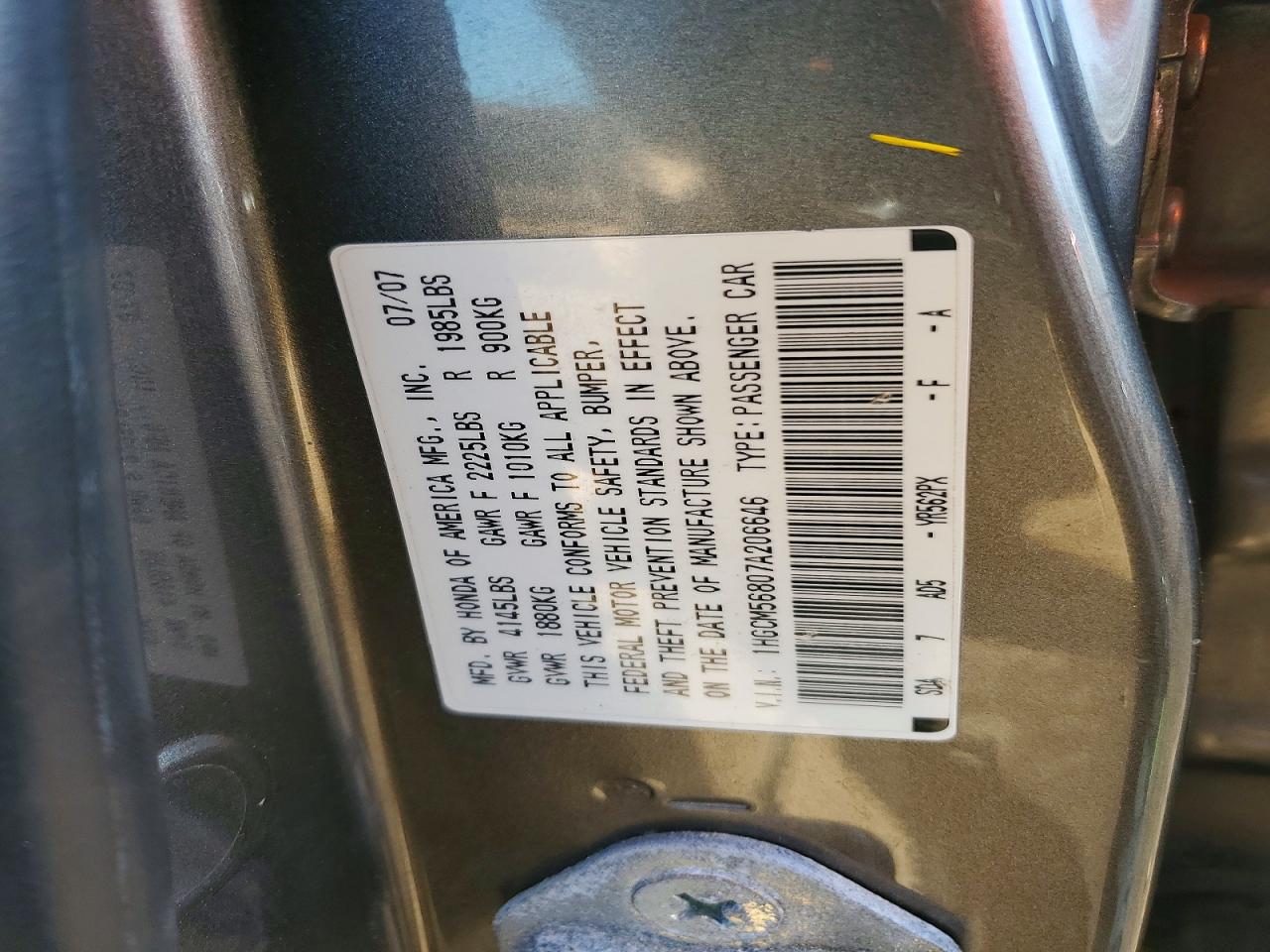 2007 HONDA ACCORD EX photo 12