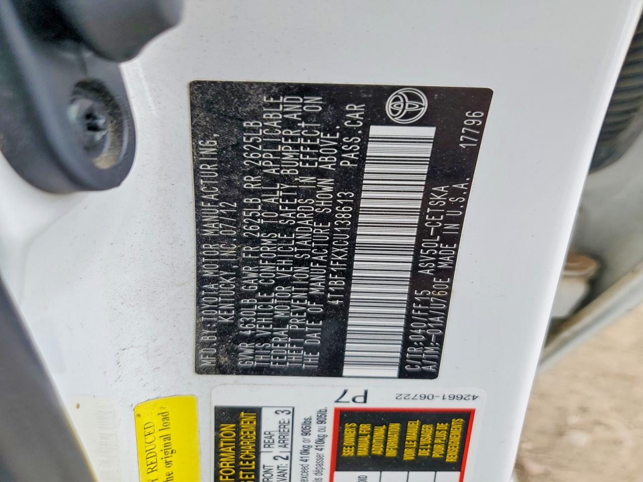 2012 TOYOTA CAMRY photo 37
