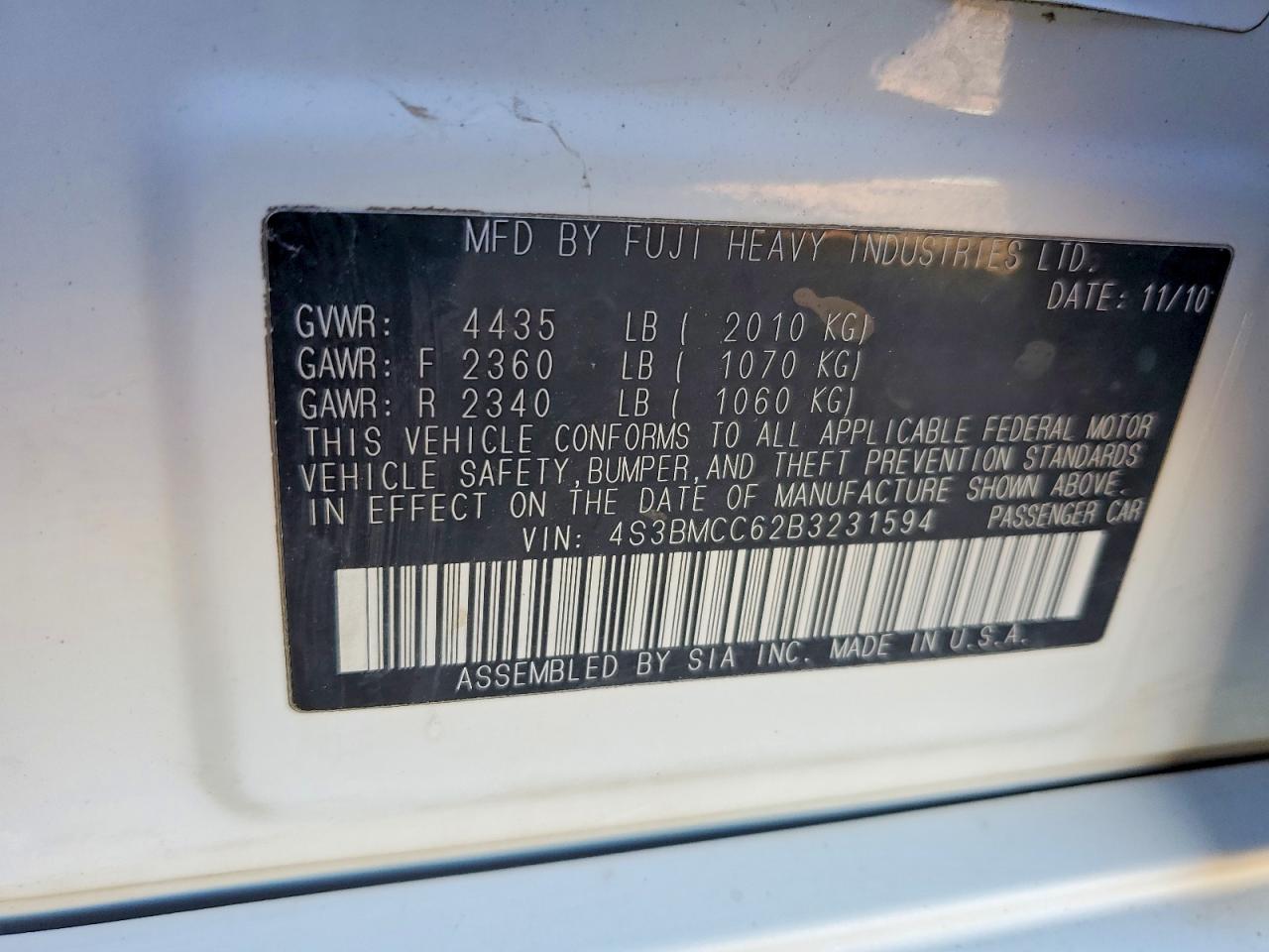 2011 SUBARU LEGACY 2.5I PREMIUM photo 23