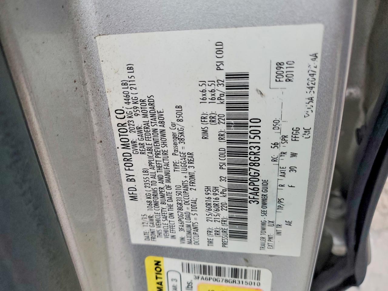 2016 FORD FUSION S photo 12