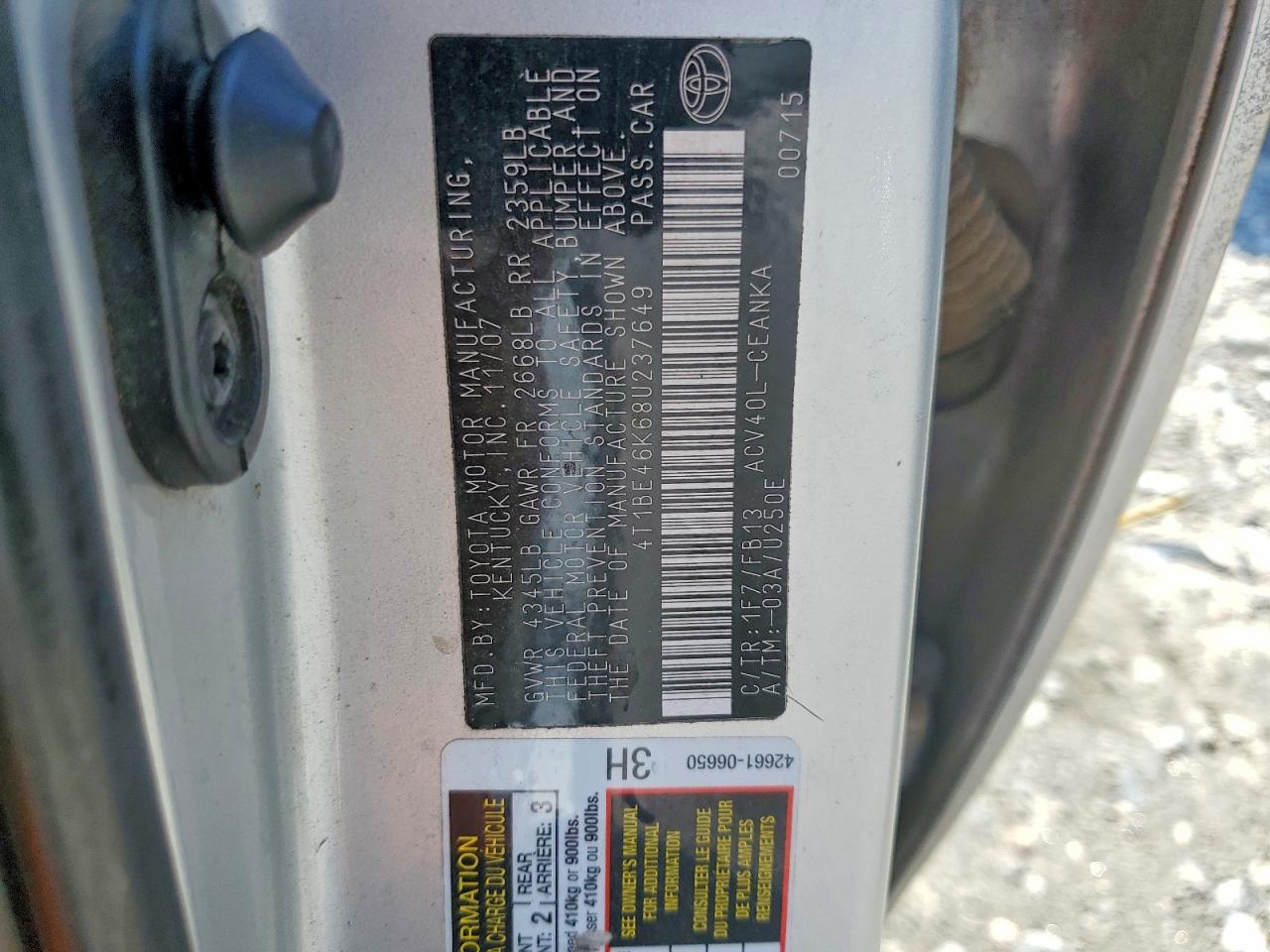 2008 TOYOTA CAMRY CE photo 12