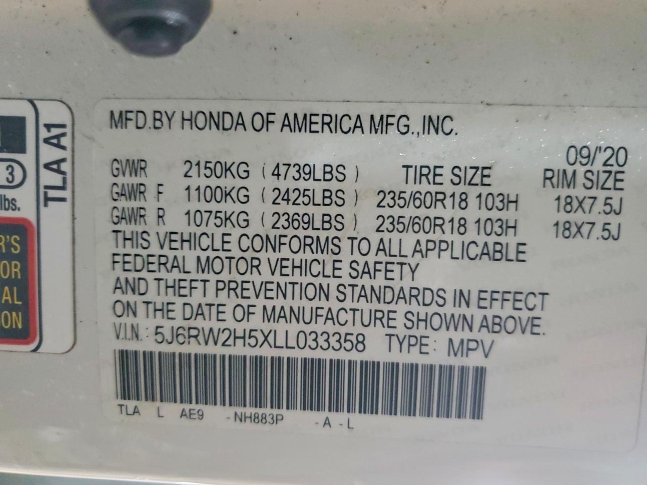 2020 HONDA CR-V EX photo 12