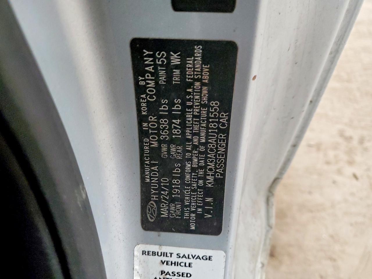 2010 HYUNDAI ACCENT GS photo 13