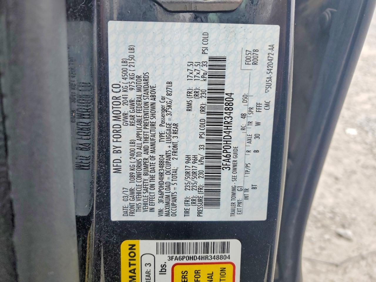 2017 FORD FUSION SE photo 23