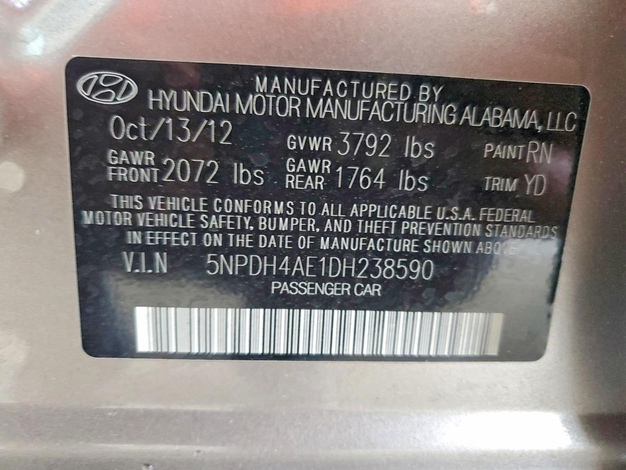 2013 HYUNDAI ELANTRA GLS photo 12