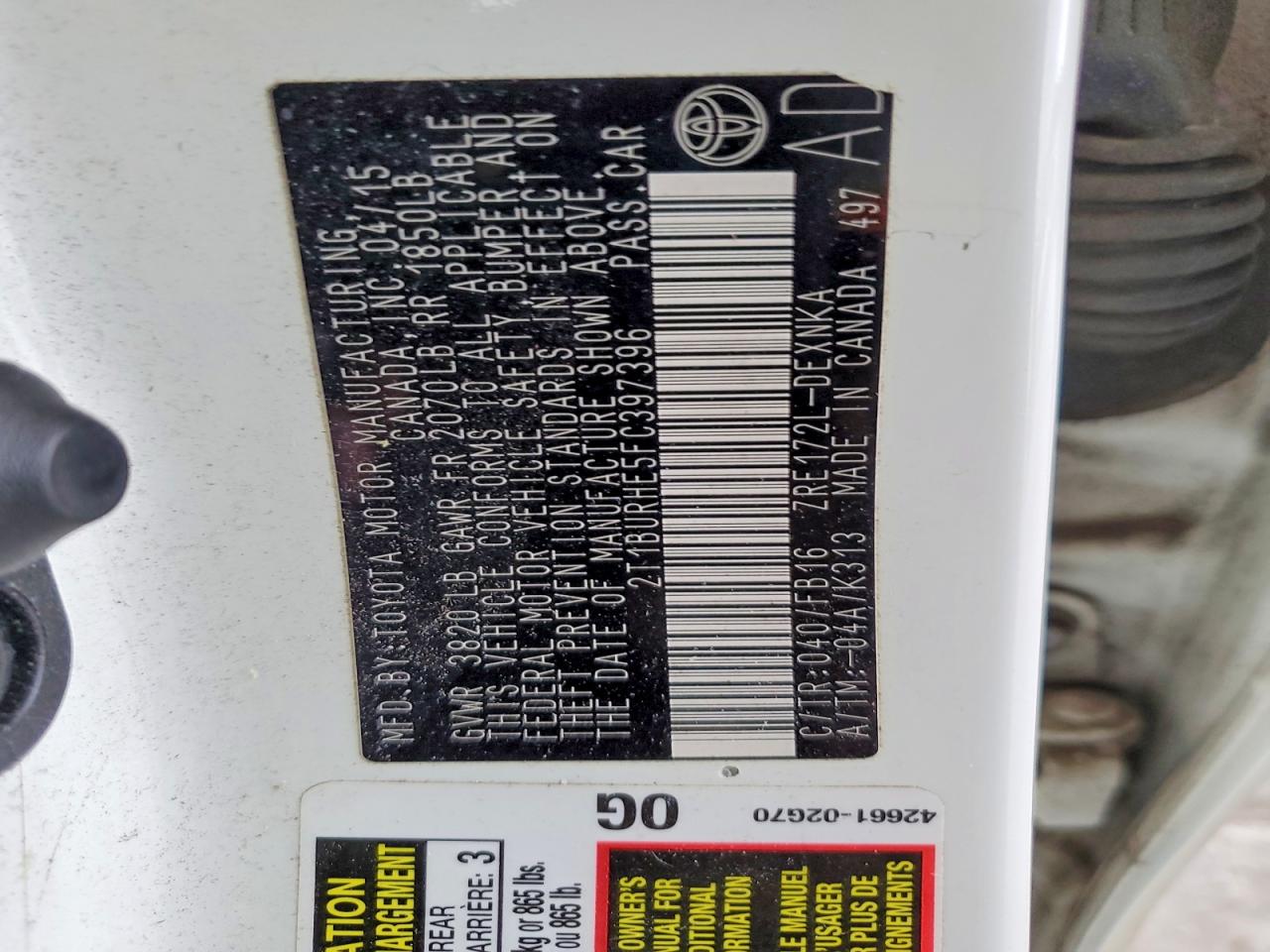 2015 TOYOTA COROLLA L photo 34