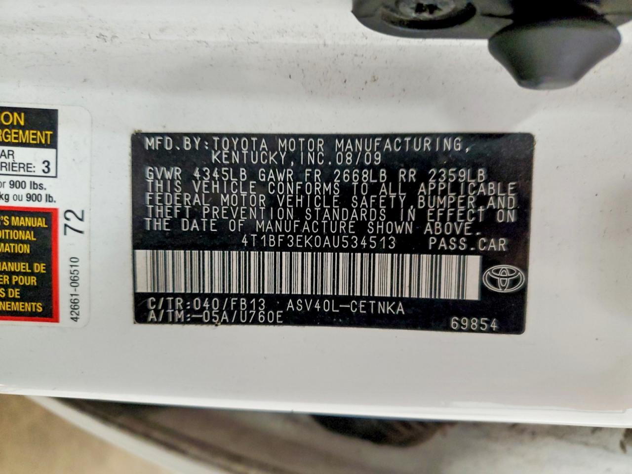 2010 TOYOTA CAMRY LE photo 23