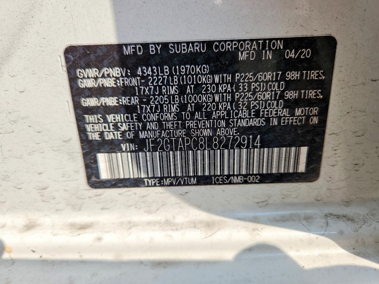 2020 SUBARU CROSSTREK PREMIUM photo 13
