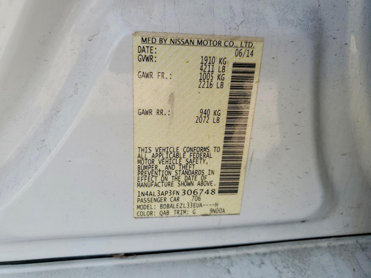 2015 NISSAN ALTIMA 2.5 S photo 12