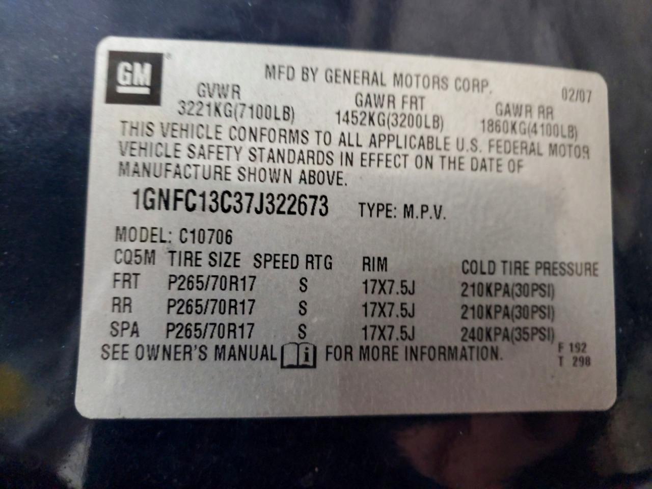 2007 CHEVROLET TAHOE C1500 photo 37