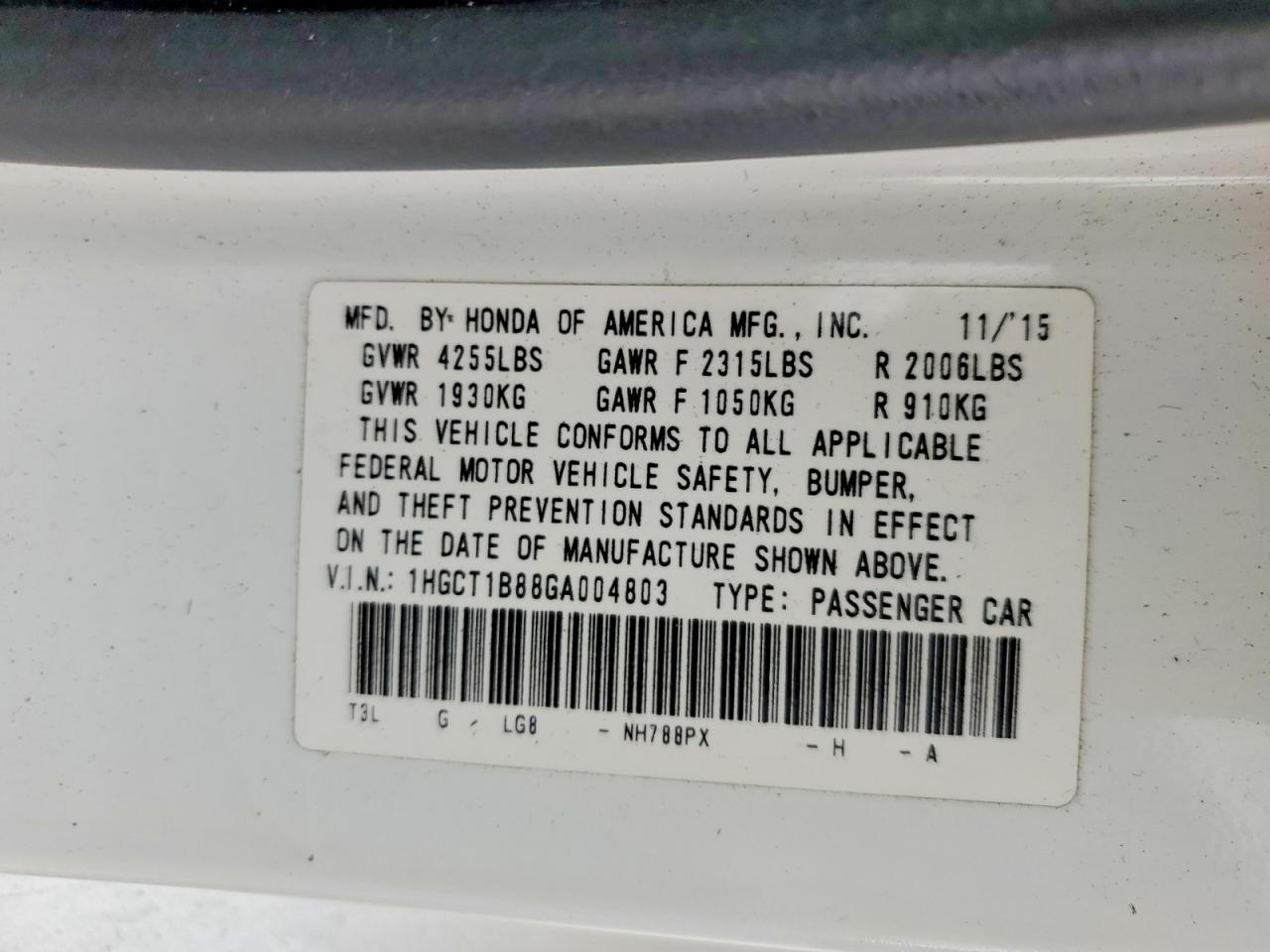 2016 HONDA ACCORD EXL photo 12