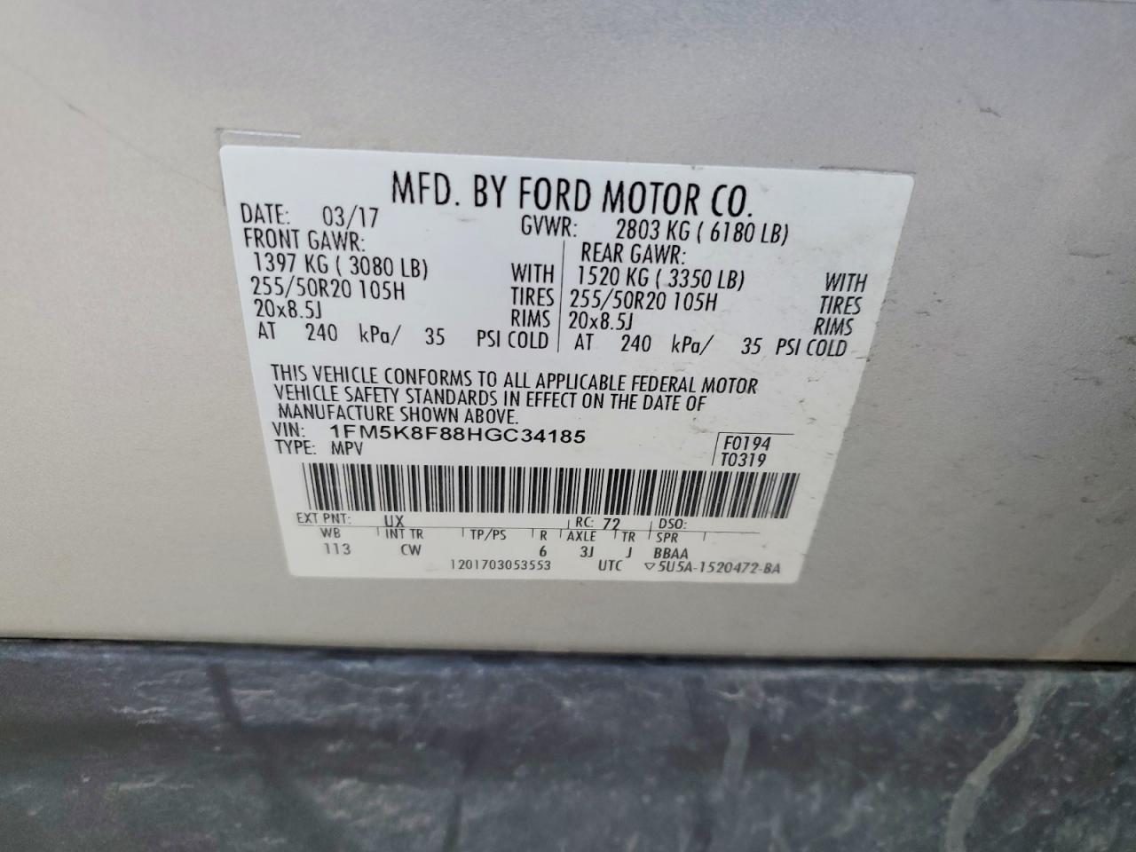 2017 FORD EXPLORER LIMITED photo 12