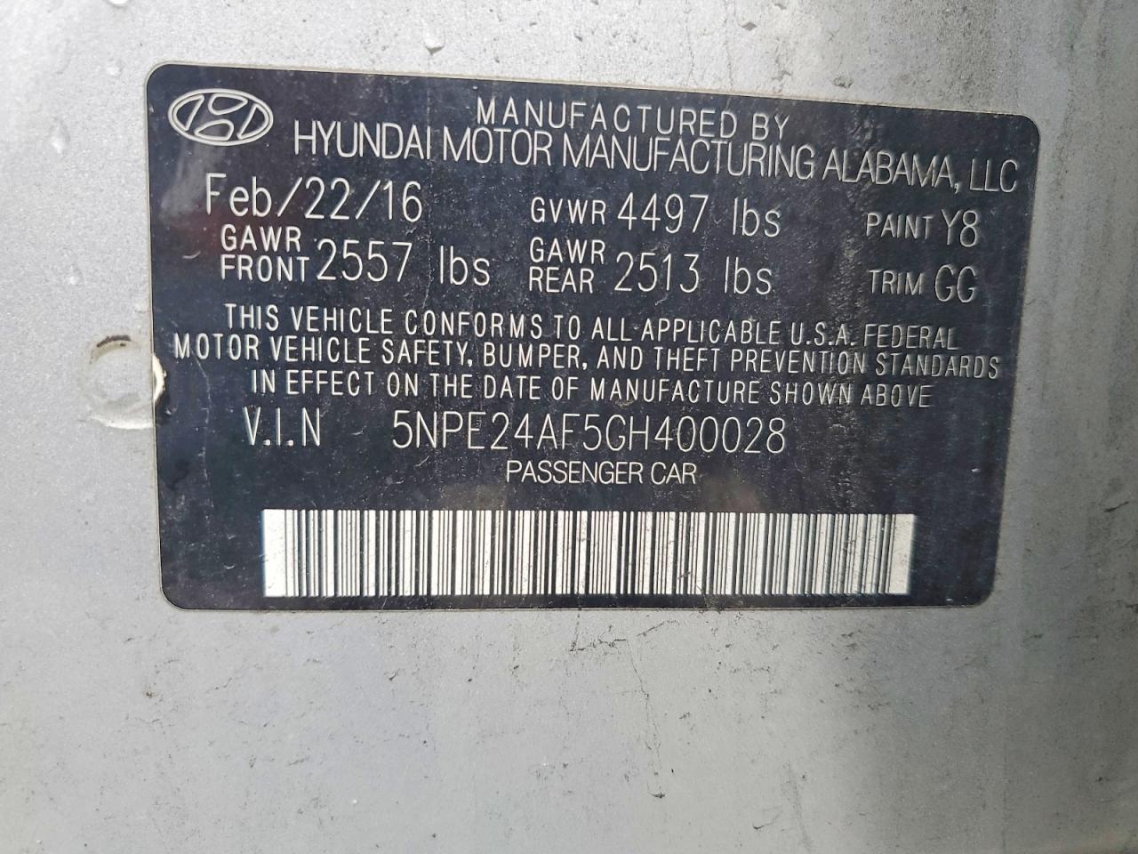 2016 HYUNDAI SONATA BASE photo 12