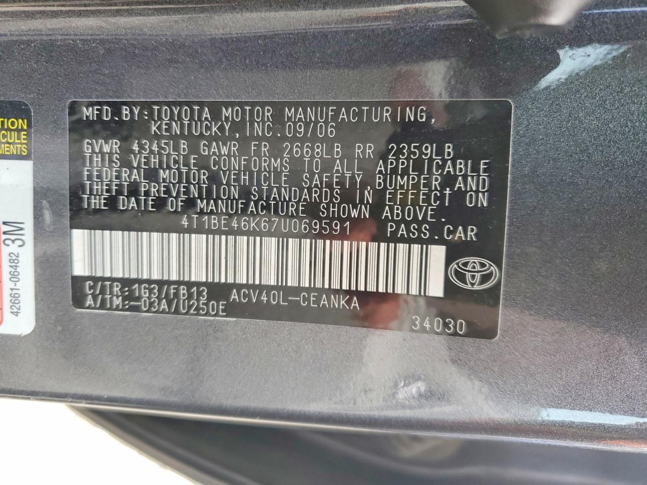 2007 TOYOTA CAMRY LE photo 23