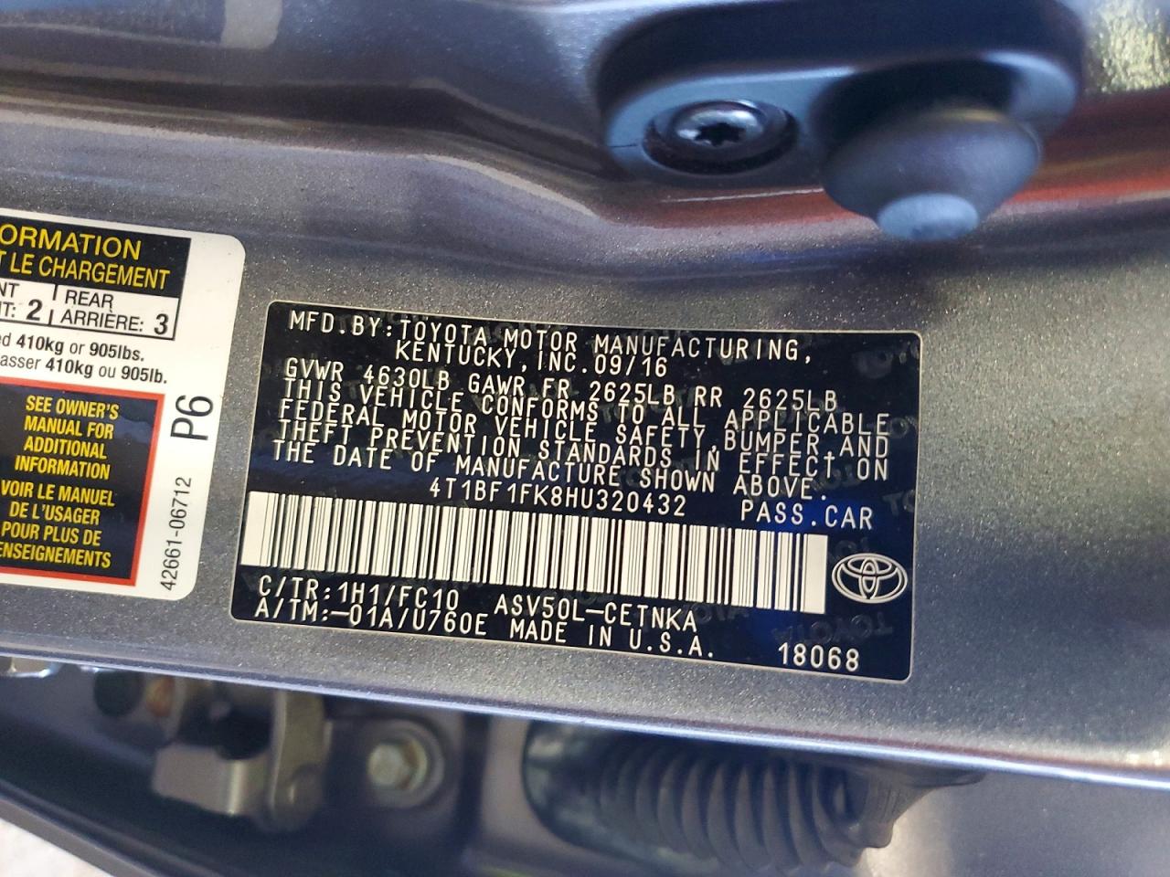 2017 TOYOTA CAMRY LE photo 12
