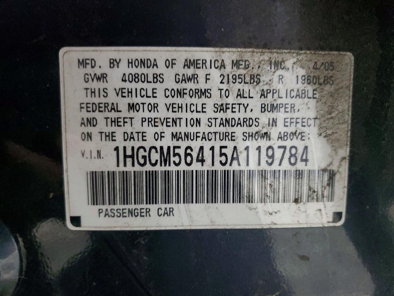 2005 HONDA ACCORD LX photo 23