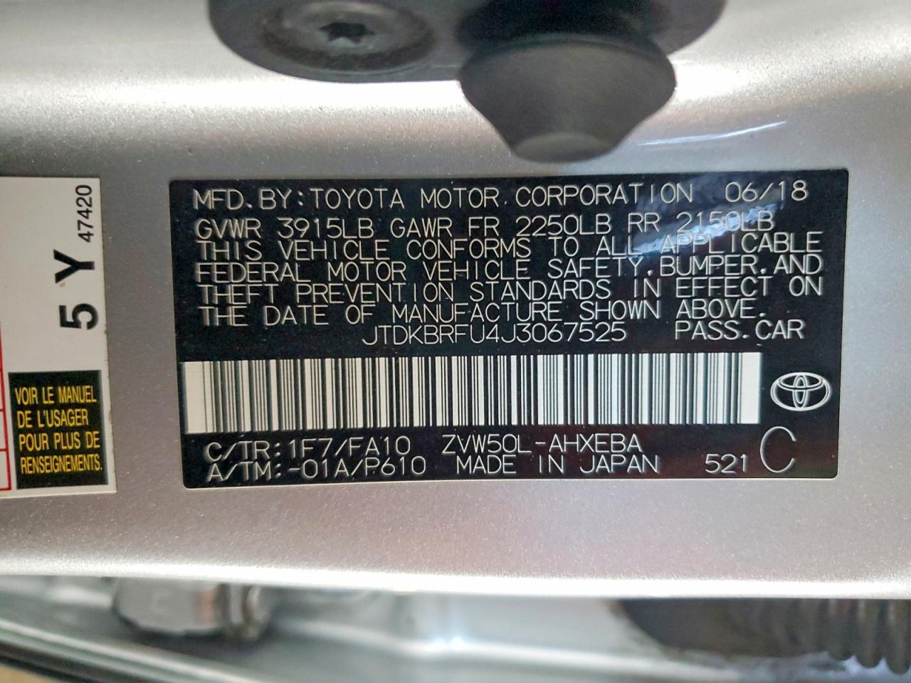 2018 TOYOTA PRIUS TWO photo 23