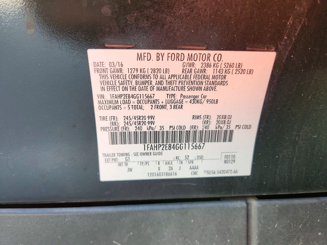2016 FORD TAURUS SEL photo 23