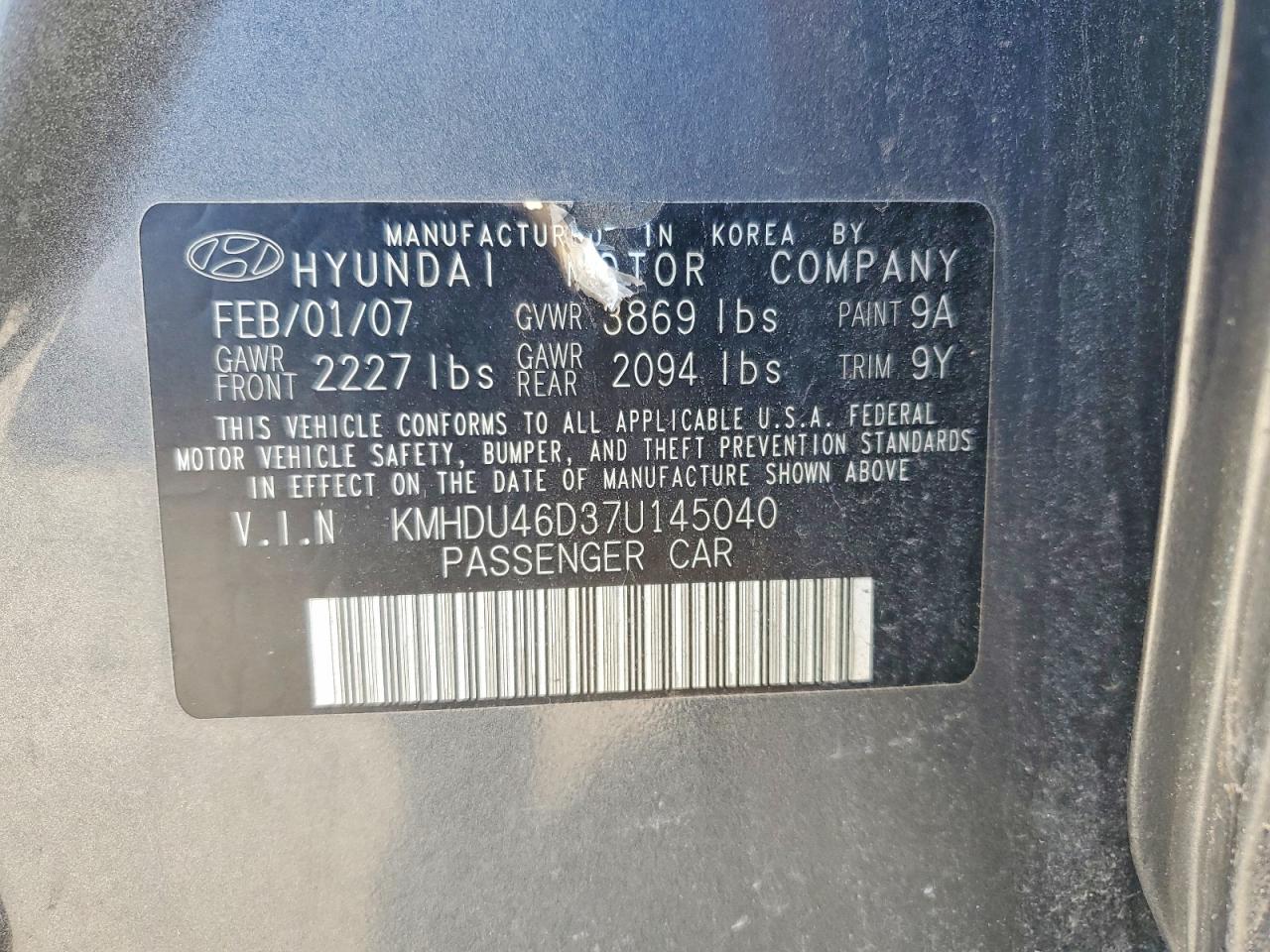 2007 HYUNDAI ELANTRA GLS photo 23