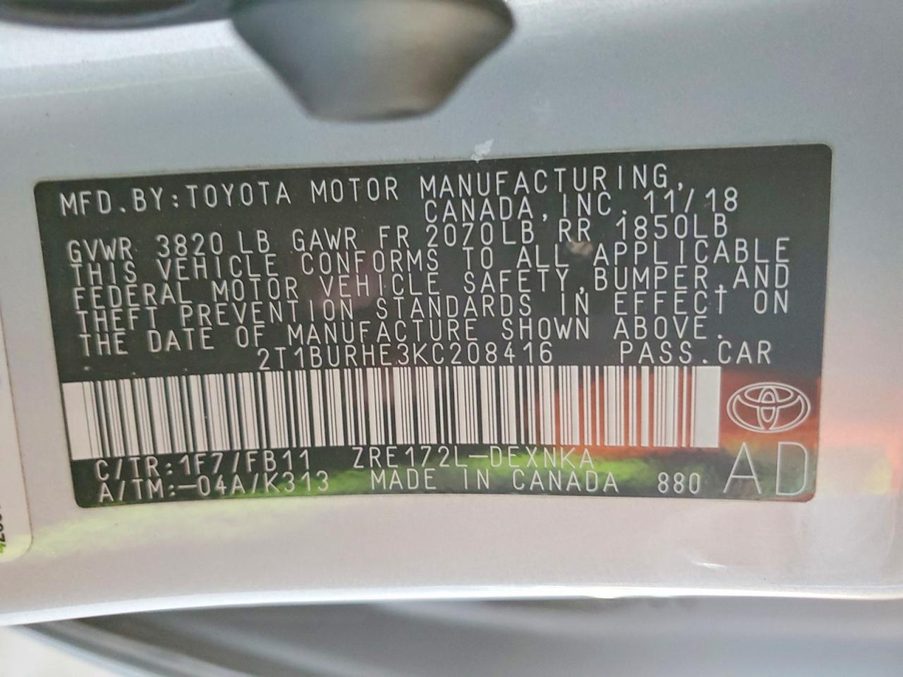 2019 TOYOTA COROLLA LE photo 23
