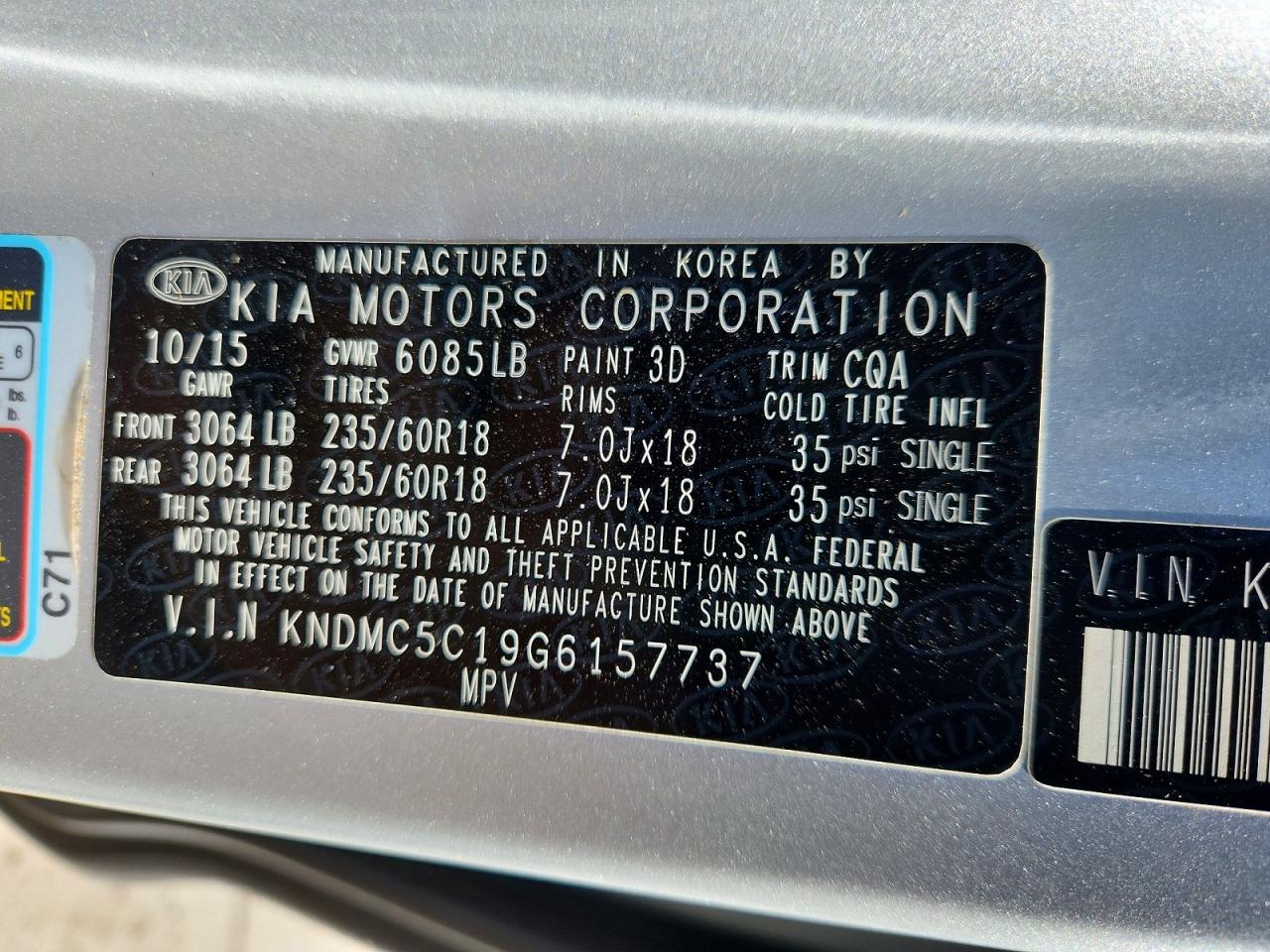 2016 KIA SEDONA EX photo 13