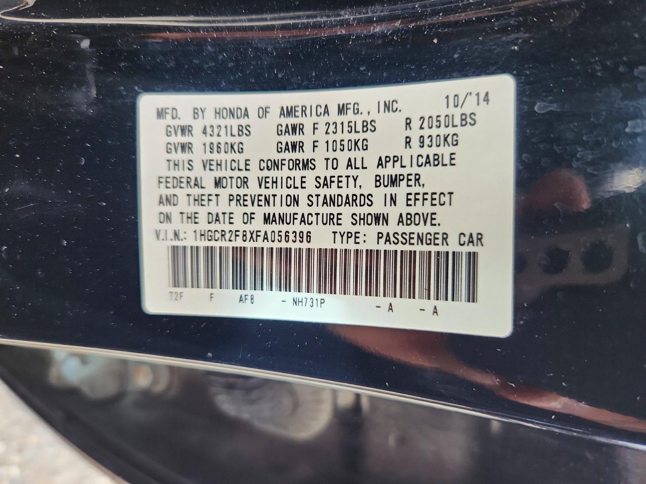 2015 HONDA ACCORD EXL photo 12