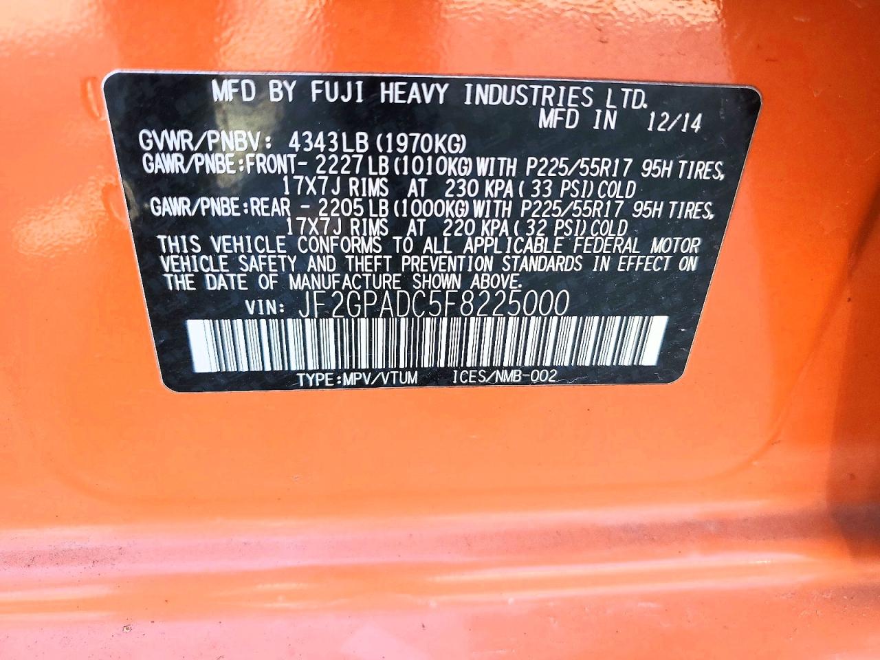2015 SUBARU XV CROSSTREK 2.0 PREMIUM photo 14