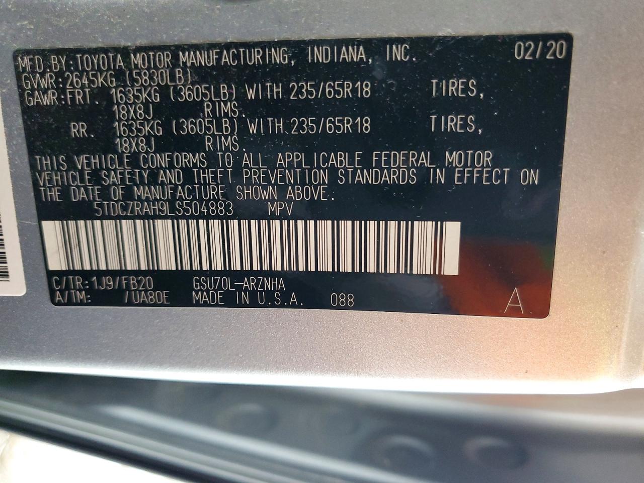 2020 TOYOTA HIGHLANDER L photo 37