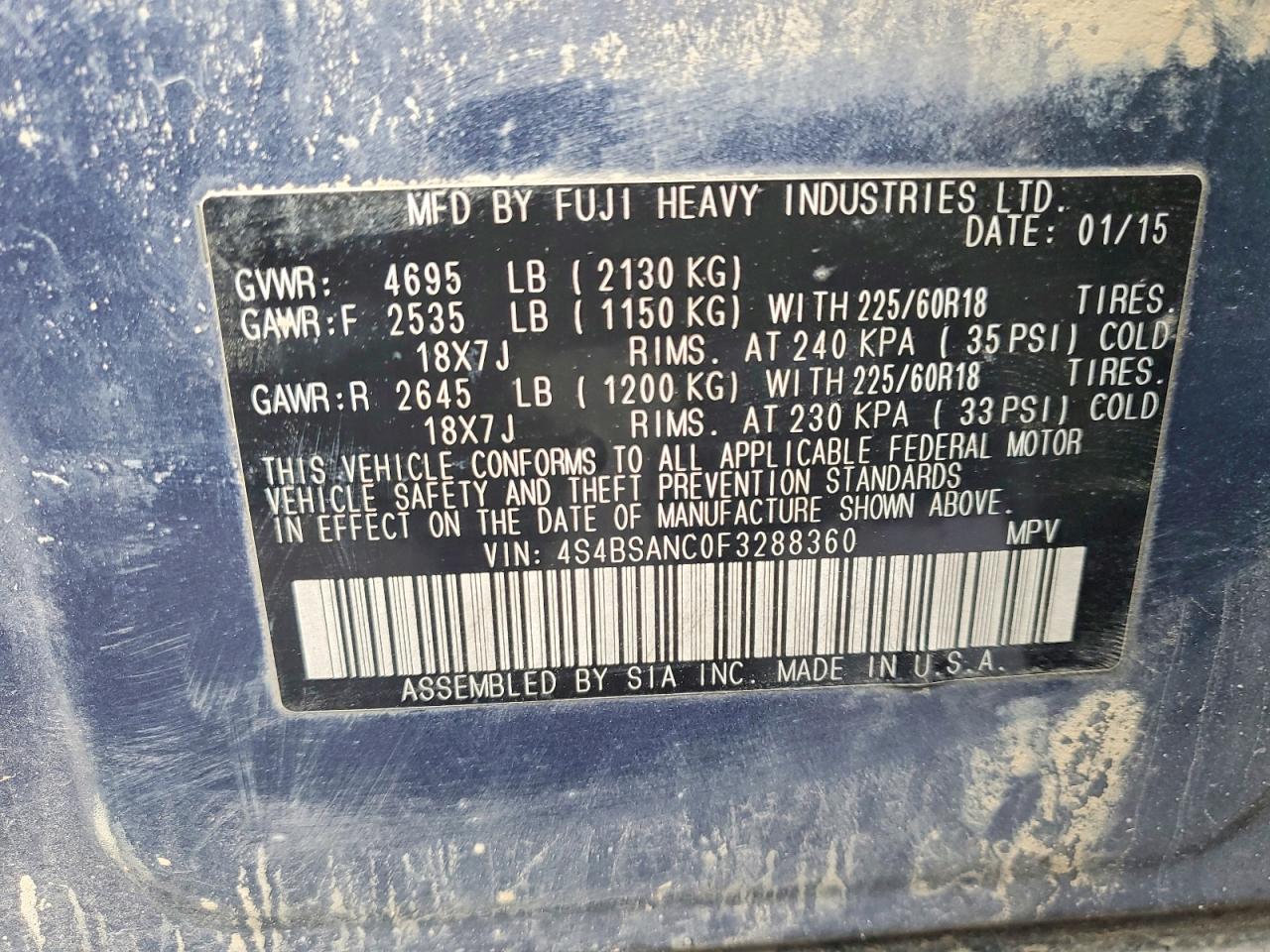 2015 SUBARU OUTBACK 2.5I LIMITED photo 23