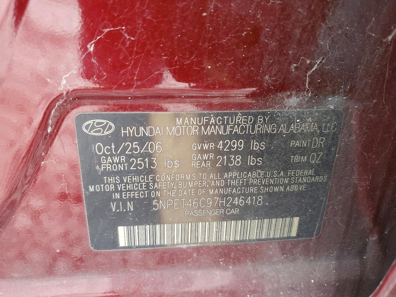 2007 HYUNDAI SONATA GLS photo 13