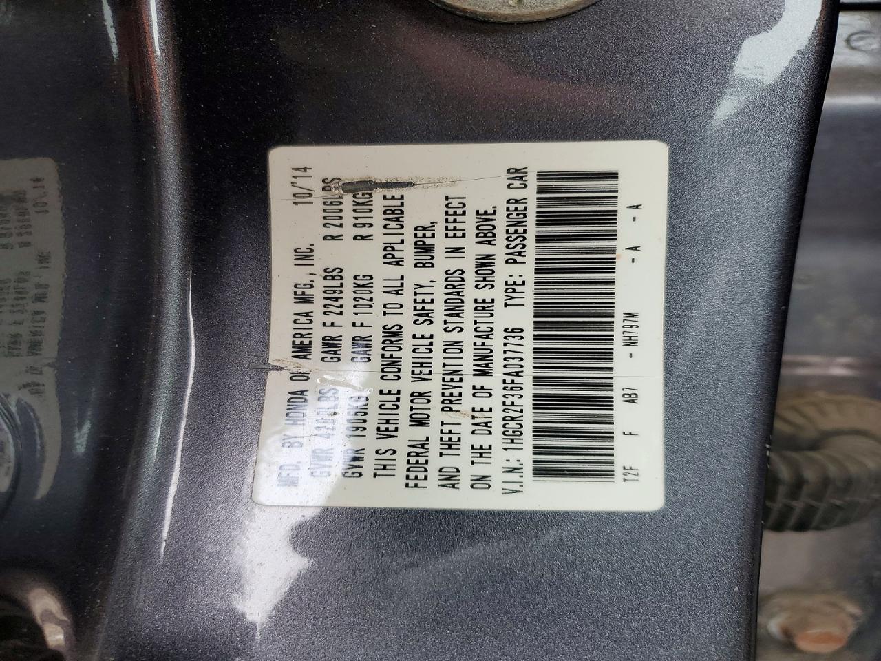 2015 HONDA ACCORD photo 12