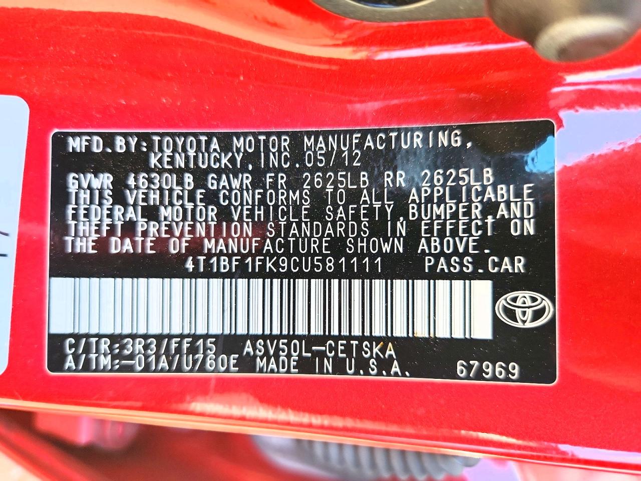 2012 TOYOTA CAMRY SE photo 12