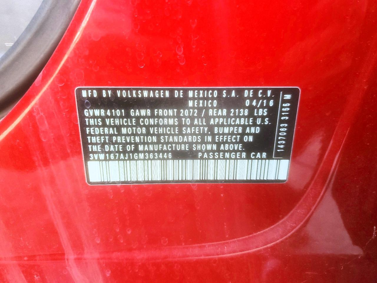 2016 VOLKSWAGEN JETTA S photo 12