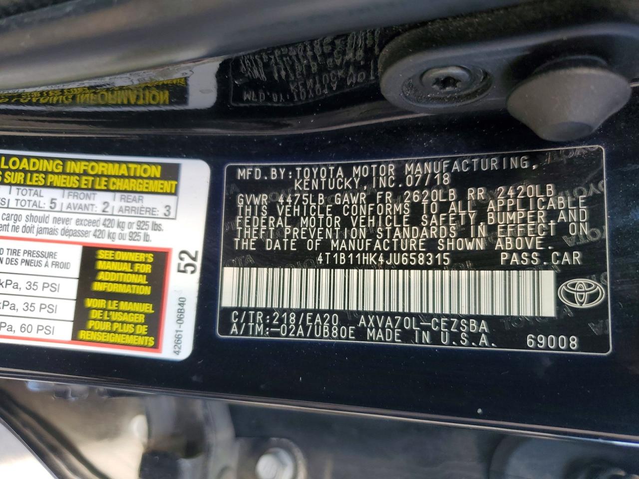 2018 TOYOTA CAMRY SE photo 13