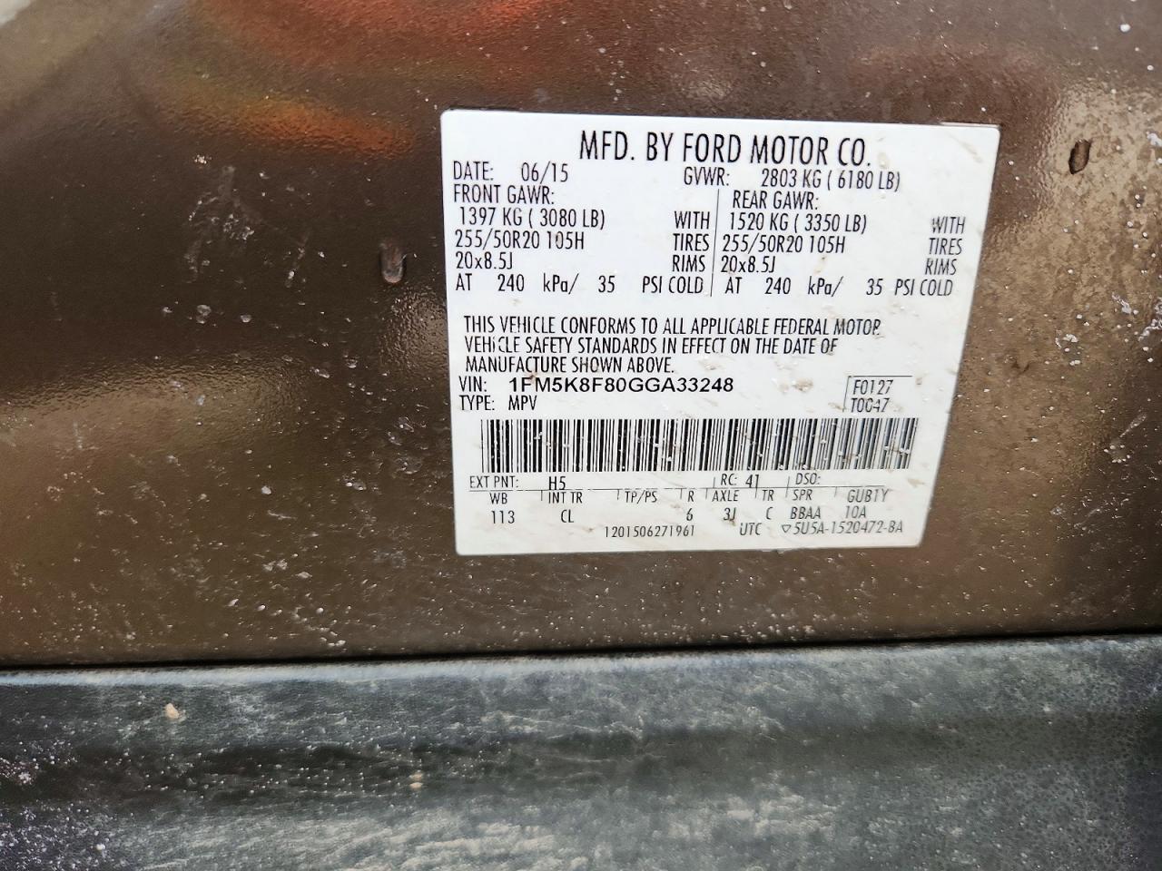 2016 FORD EXPLORER LIMITED photo 14