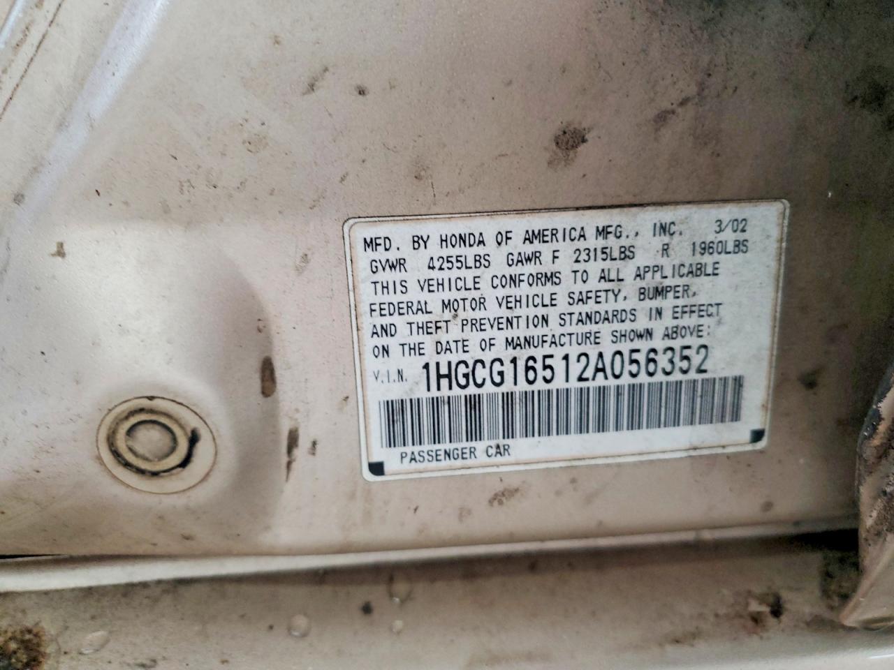 2002 HONDA ACCORD EX photo 12