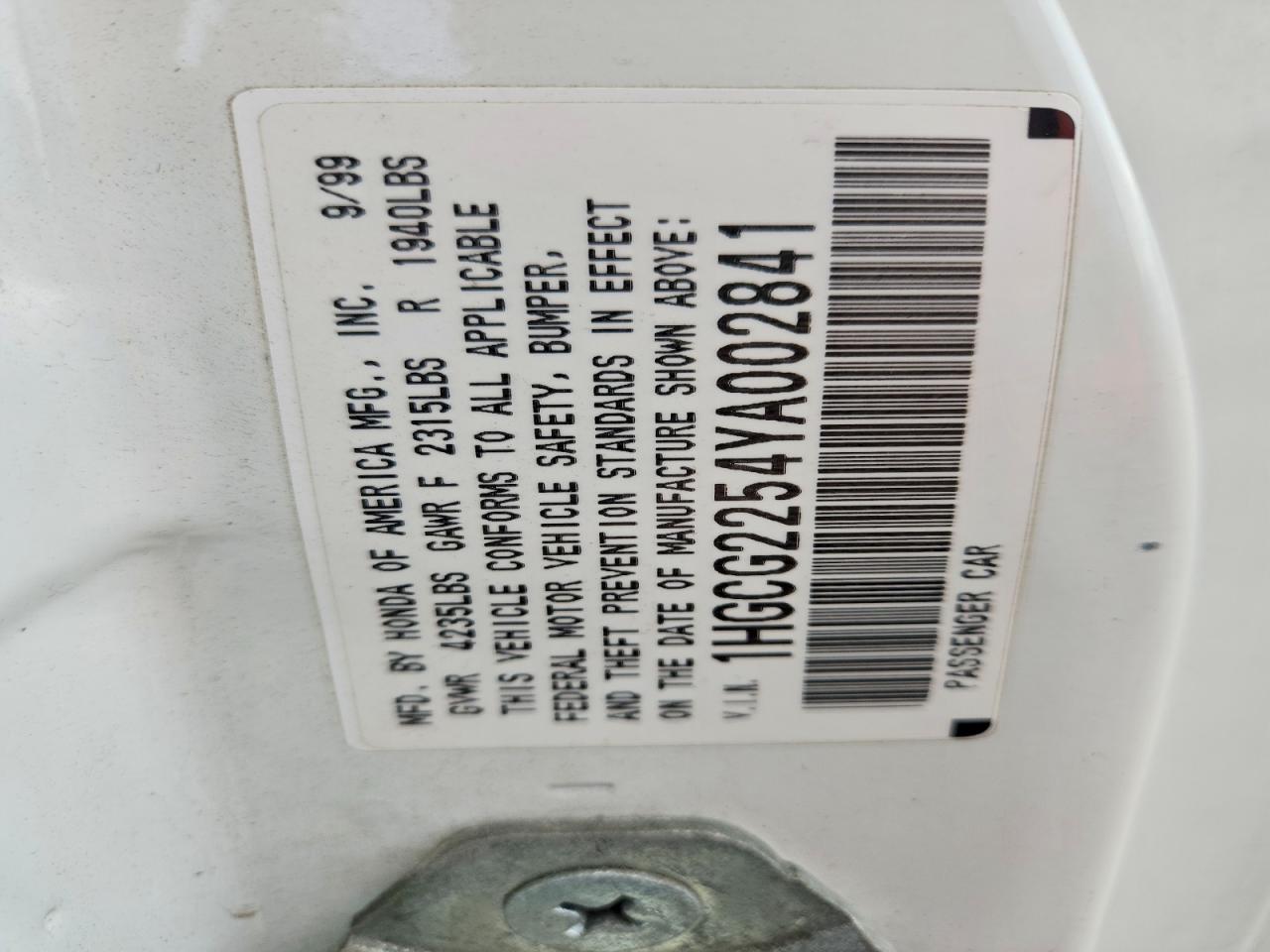 2000 HONDA ACCORD EX photo 12