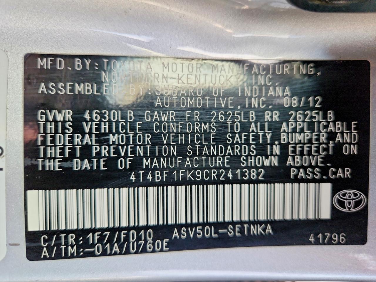 2012 TOYOTA CAMRY LE photo 25