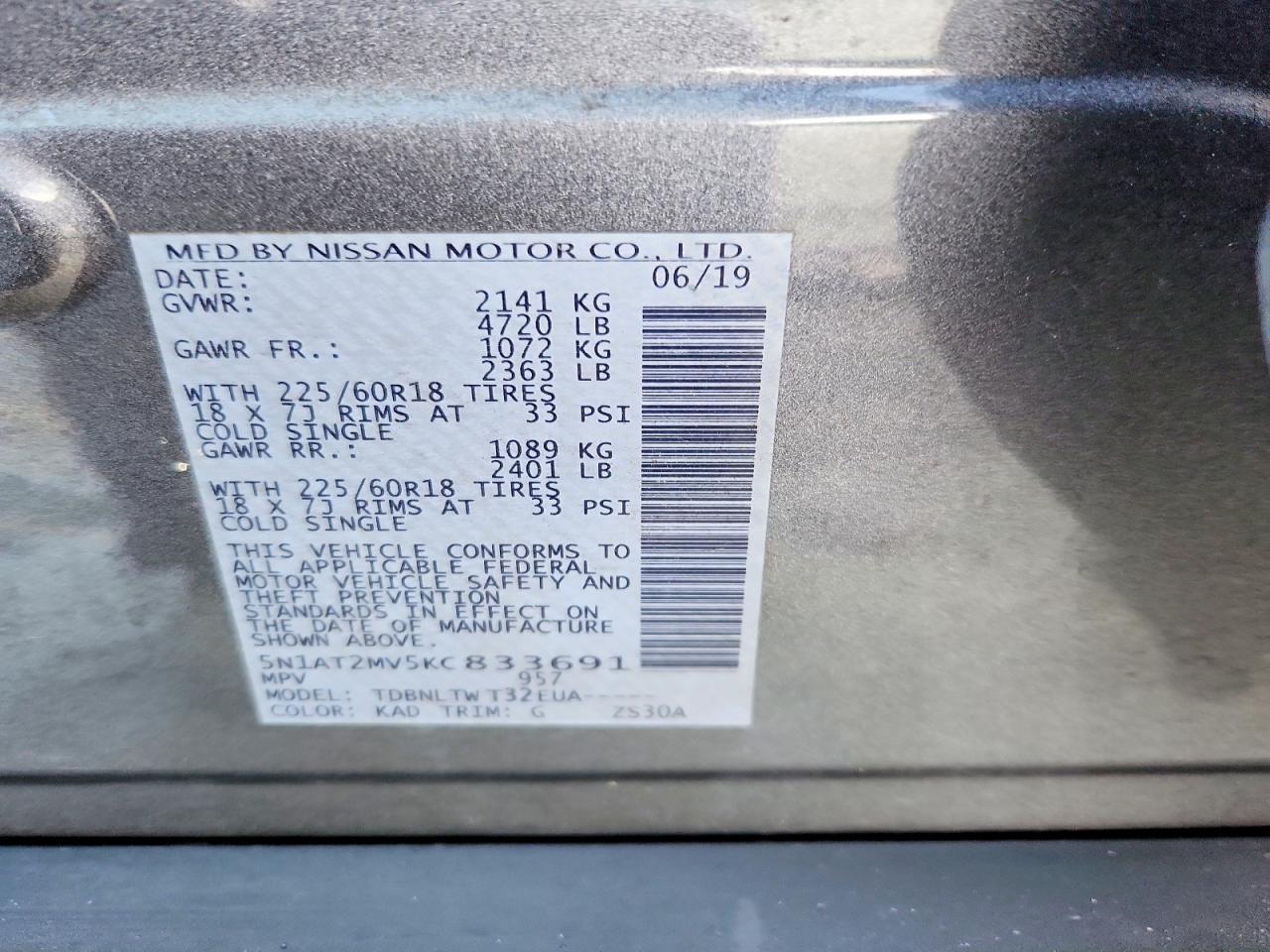 2019 NISSAN ROGUE SV photo 34