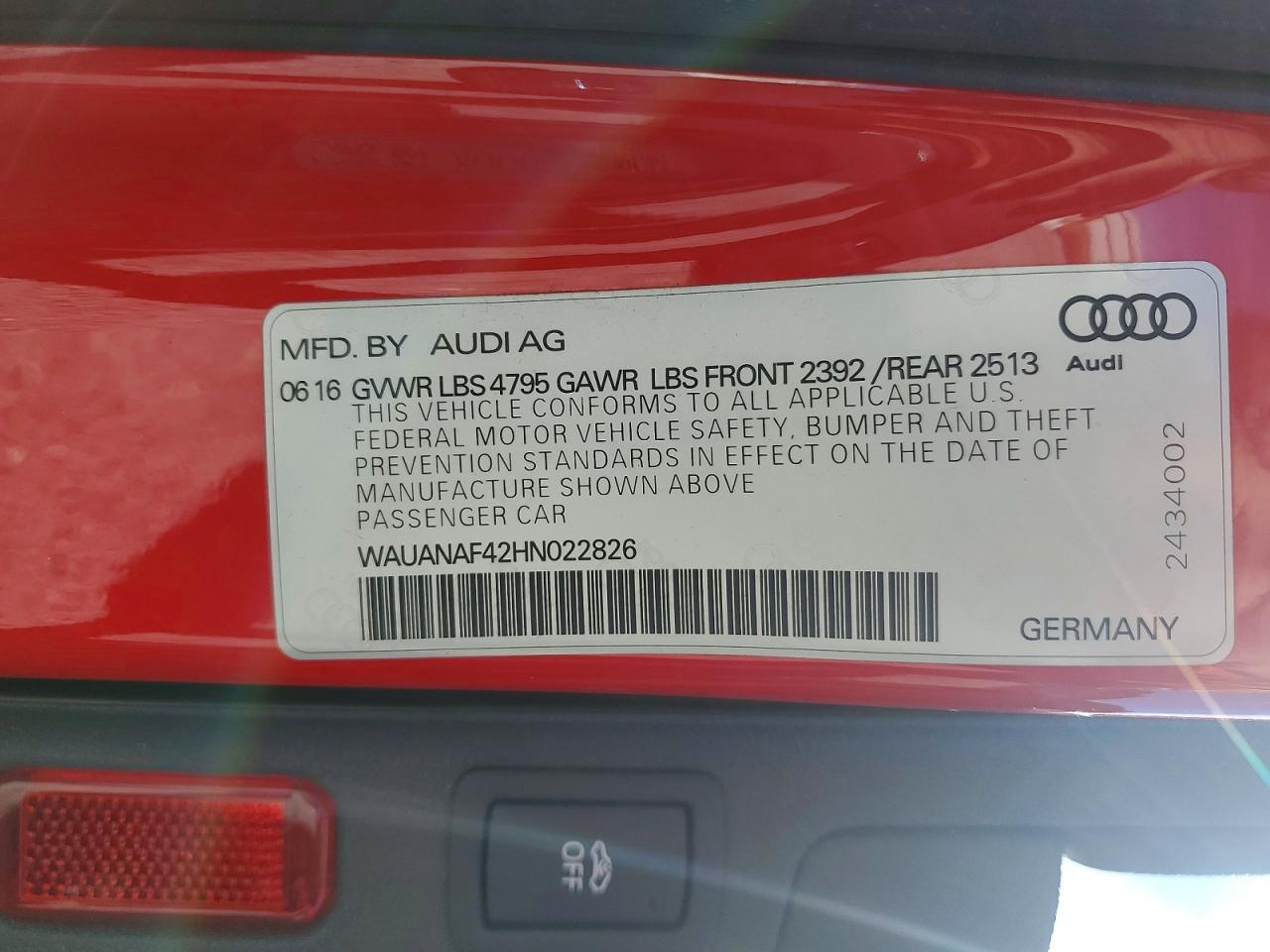 2017 AUDI A4 PREMIUM photo 12