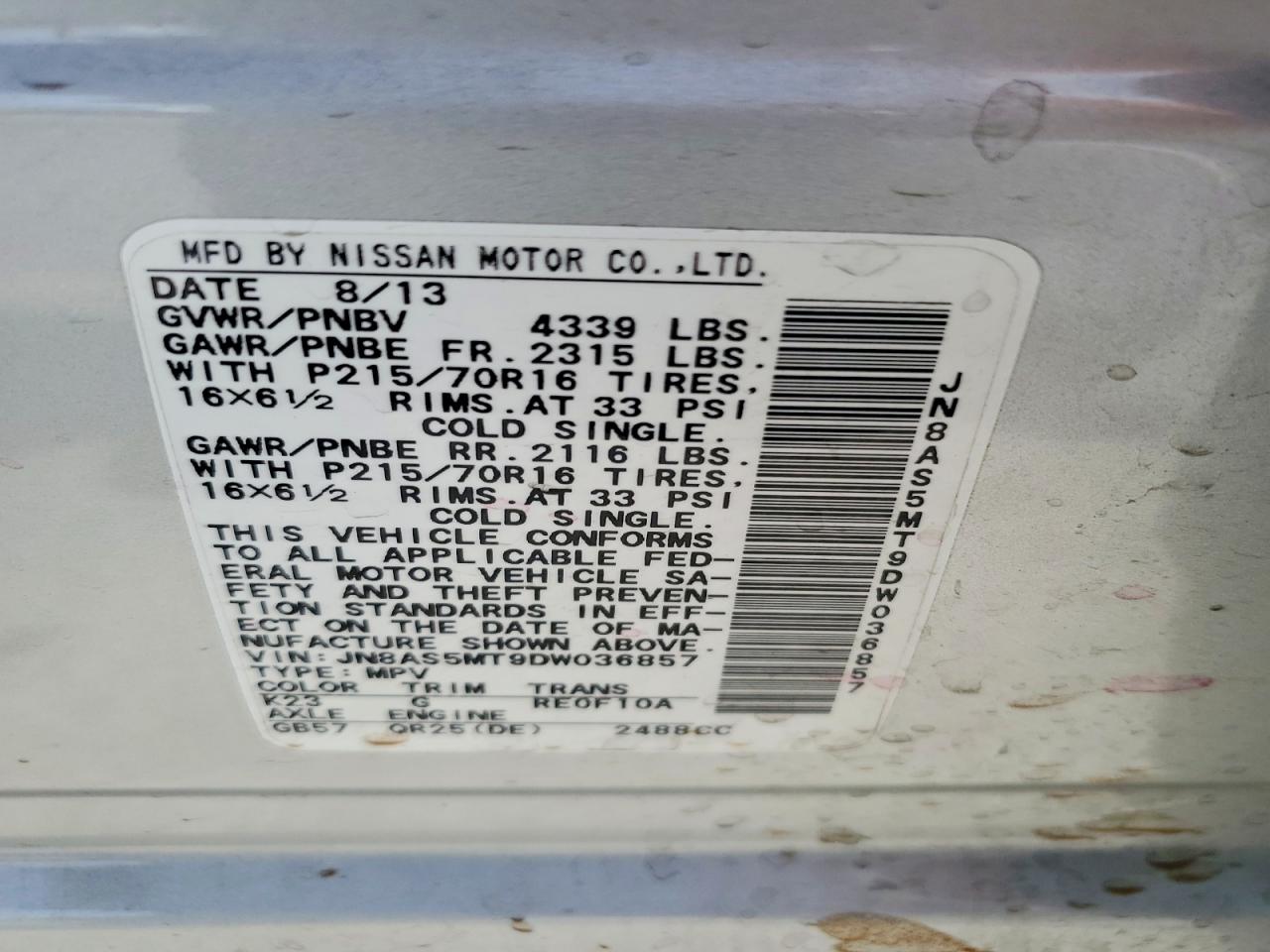 2013 NISSAN ROGUE S photo 37